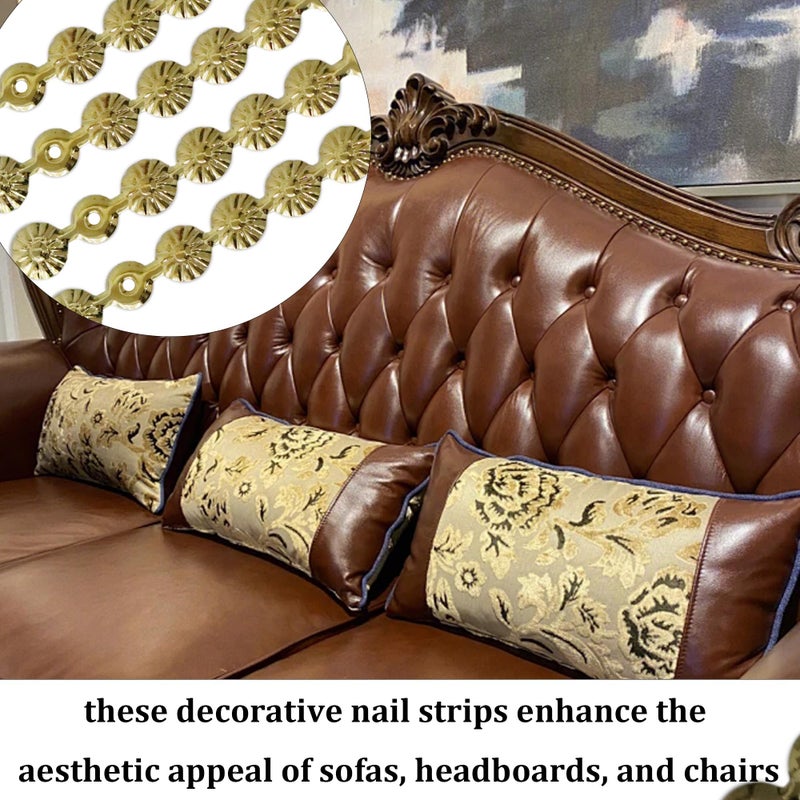 bociloy 10Pcs 1 Meter Upholstery Tacks Strips  Decorative Nail Strips Trim for Sofa  Headboard  Chair Furniture with Single Tacks (D11mm Gold Flower) - Image 3